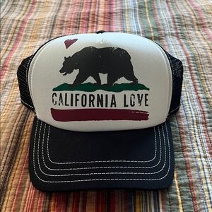 California Love Bear Trucker Hat - Black and White SnapBack